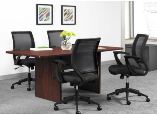 Picture of an office full of new furniture.